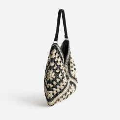 Sac TEXTO beige et noir tressé