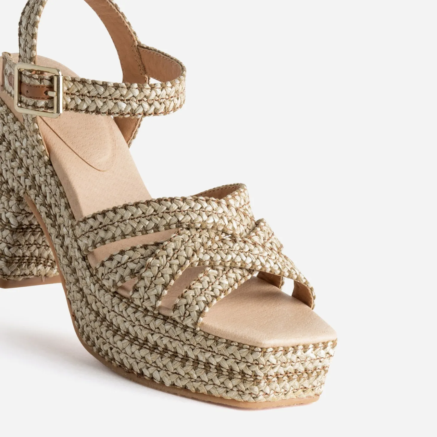 Sandale à talon TEXTO beige effet raphia