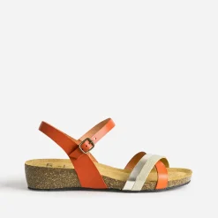 Sandale anatomique orange et dorée en cuir