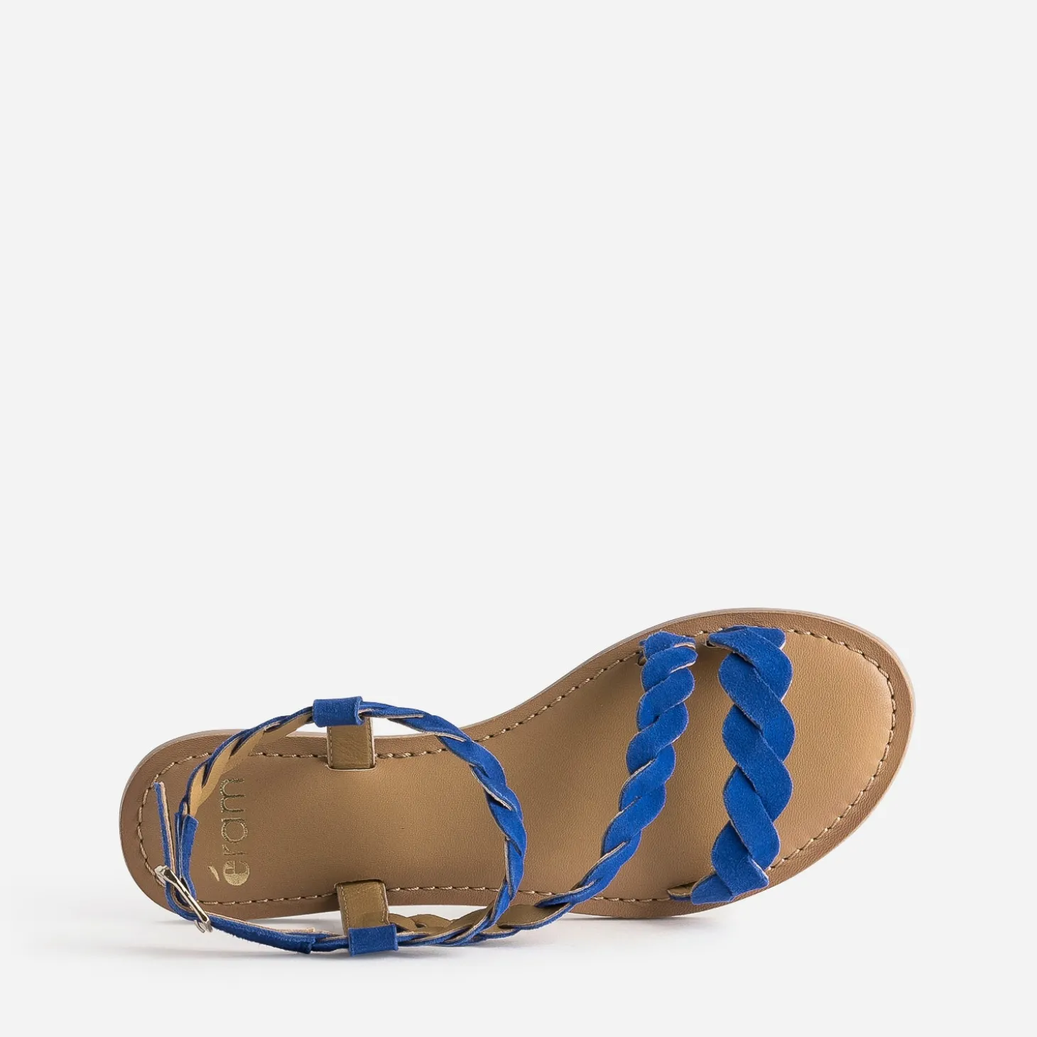 Sandale bleue en cuir velours à brides entrelacées