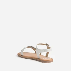 Sandale BUGGY argentée en cuir velours avec plumes