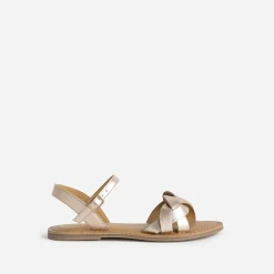 Sandale BUGGY cuir rose doré brides tressées