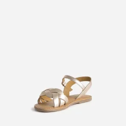 Sandale BUGGY cuir rose doré brides tressées