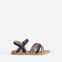 Sandale BUGGY marine cuir velours à scratchs