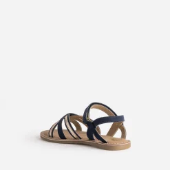 Sandale BUGGY marine cuir velours à scratchs