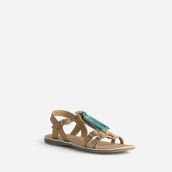 Sandale BUGGY marron cuir pampilles amovibles