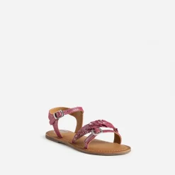 Sandale BUGGY rose cuir velours avec feuilles