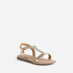Sandale BUGGY rose cuivré et argenté en cuir