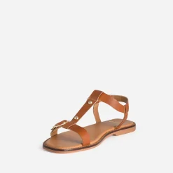 Sandale cognac cuir décor clous