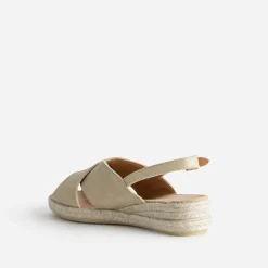 Sandale compensée beige doré cuir velours