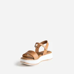 Sandale compensée BUGGY marron clair en cuir
