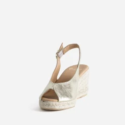 Sandale compensée dorée cuir open-toe