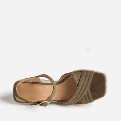 Sandale compensée TEXTO kaki suédée