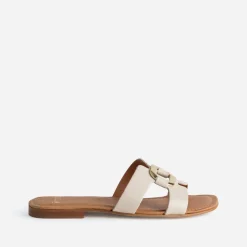 Sandale écrue cuir et anneau
