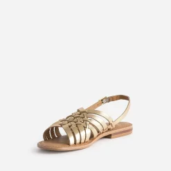 Sandale dorée cuir lisse tressé