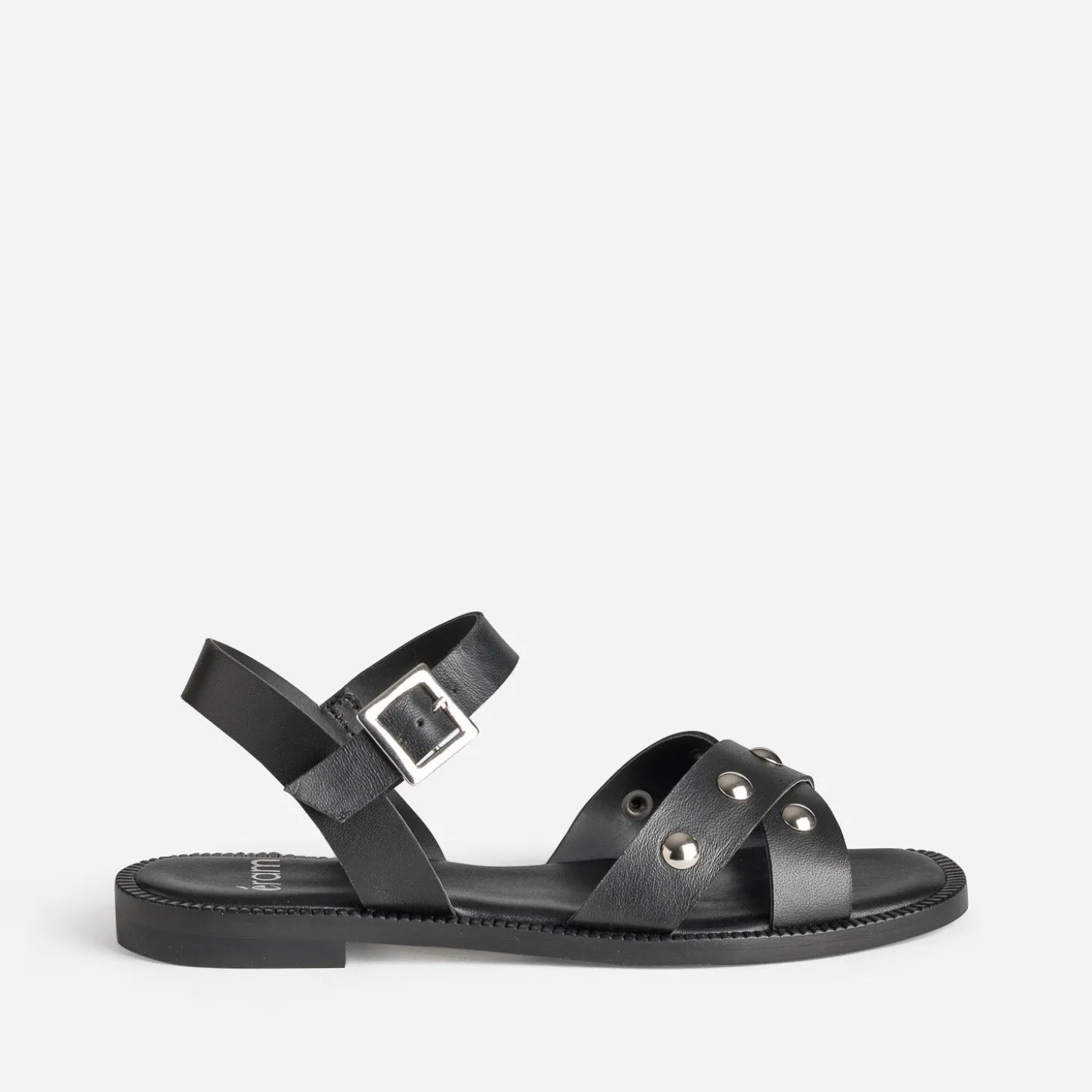Sandale noire cuir décor clous