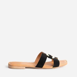 Sandale noire cuir velours et anneau