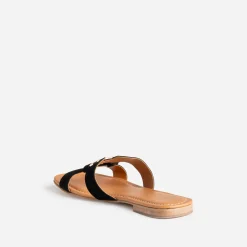 Sandale noire cuir velours et anneau