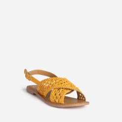 Sandale ocre cuir tressé