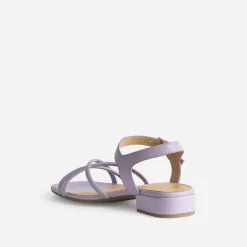 Sandale plate lilas en cuir