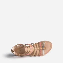 Sandale spartiate BUGGY beige en cuir broderies raphia