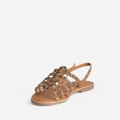 Sandale spartiate marron cuir effet léopard