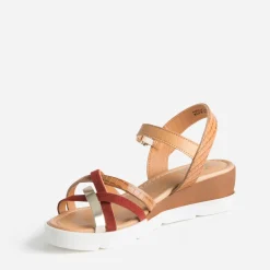 Sandale TBS cognac en cuir à brides rouille et dorée