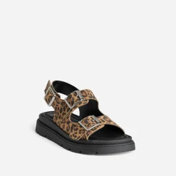 Sandale TEXTO camel cuir velours motif léopard