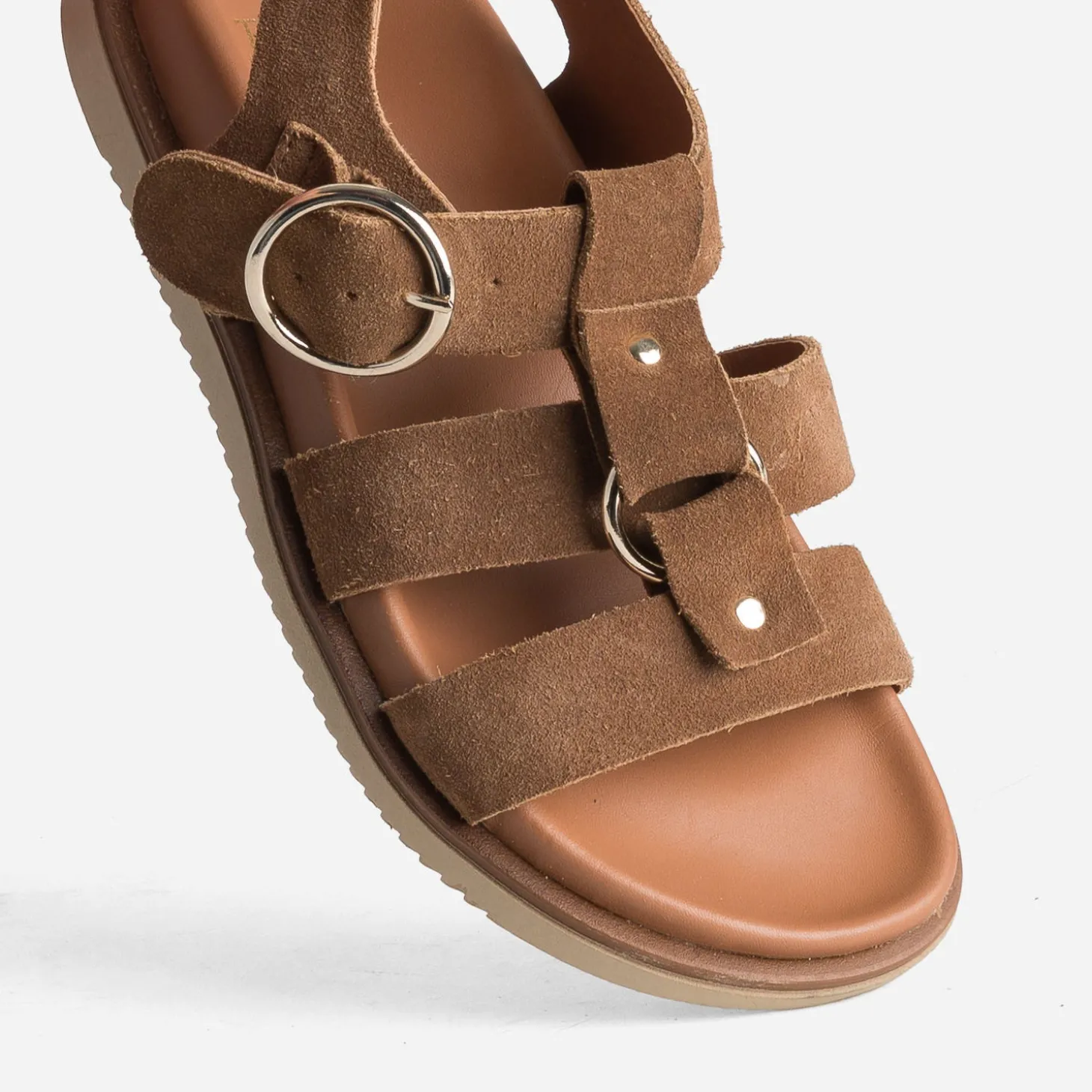 Sandale TEXTO marron cuir velours multi brides