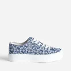 Tennis à plateforme TEXTO bleue toile brodée