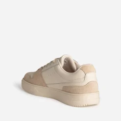Tennis beige cuir et velours côtelé