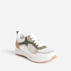 Tennis blanche, kaki, beige et or semelle amovible