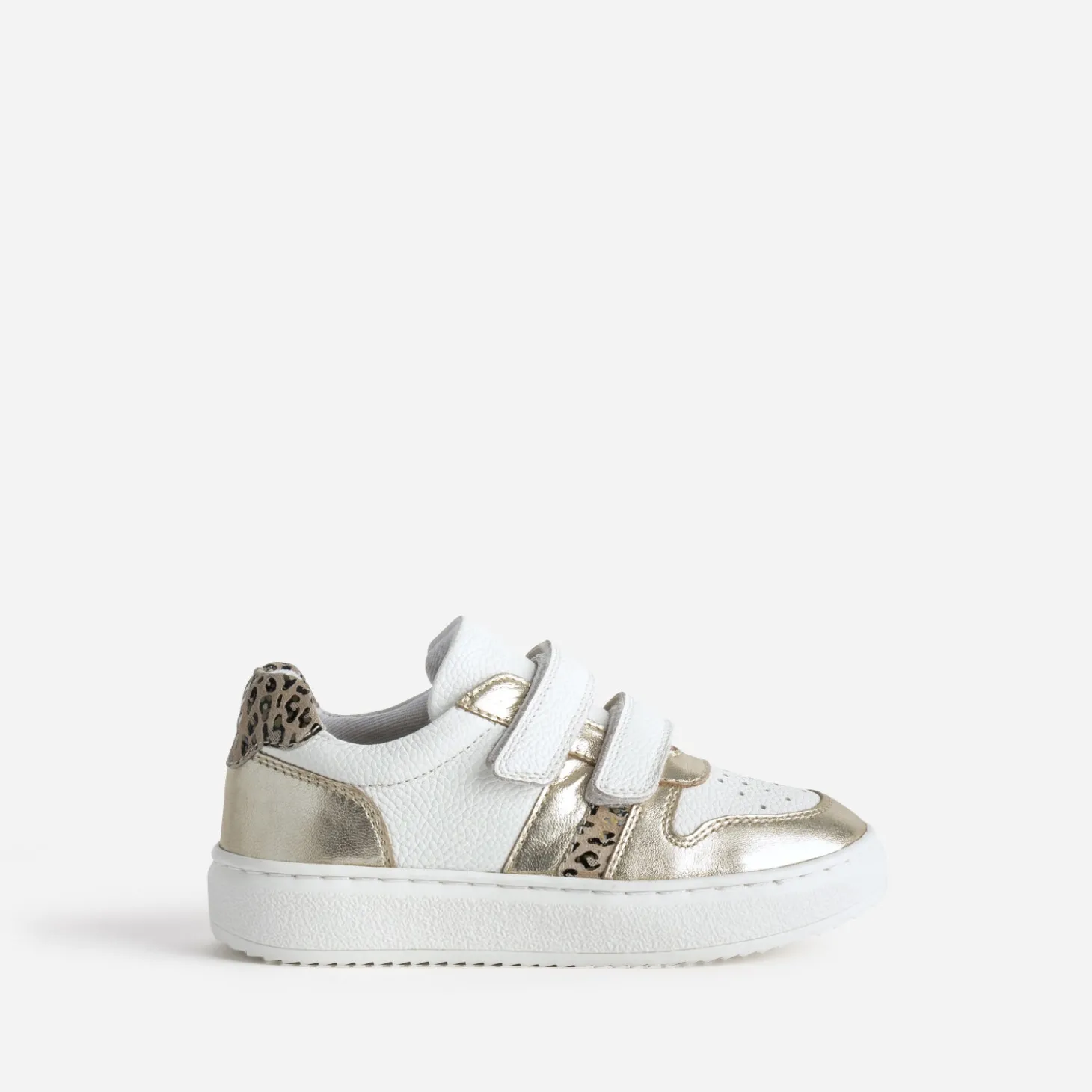 Tennis BUGGY blanche, dorée, motif léopard