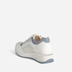 Tennis CAPRICE blanche, blanc argenté bi-matière
