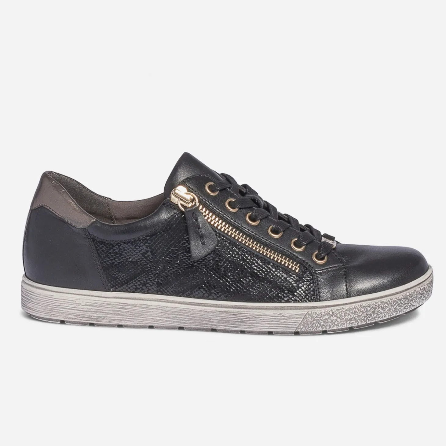 Tennis CAPRICE noire en cuir avec effet python