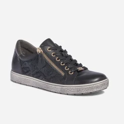 Tennis CAPRICE noire en cuir avec effet python