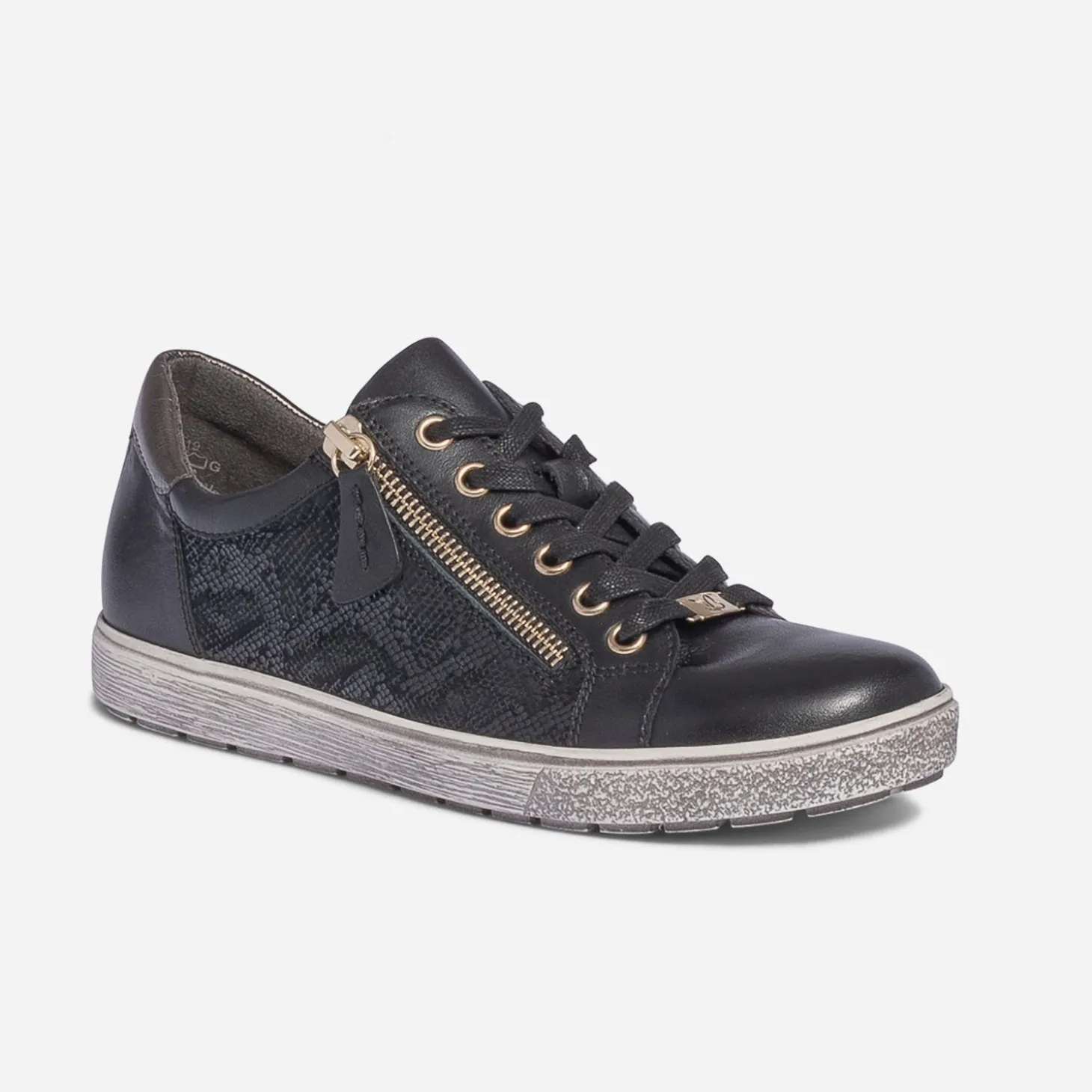 Tennis CAPRICE noire en cuir avec effet python