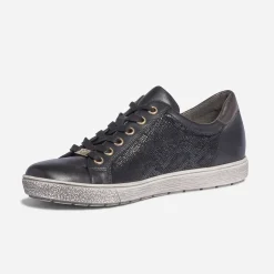 Tennis CAPRICE noire en cuir avec effet python