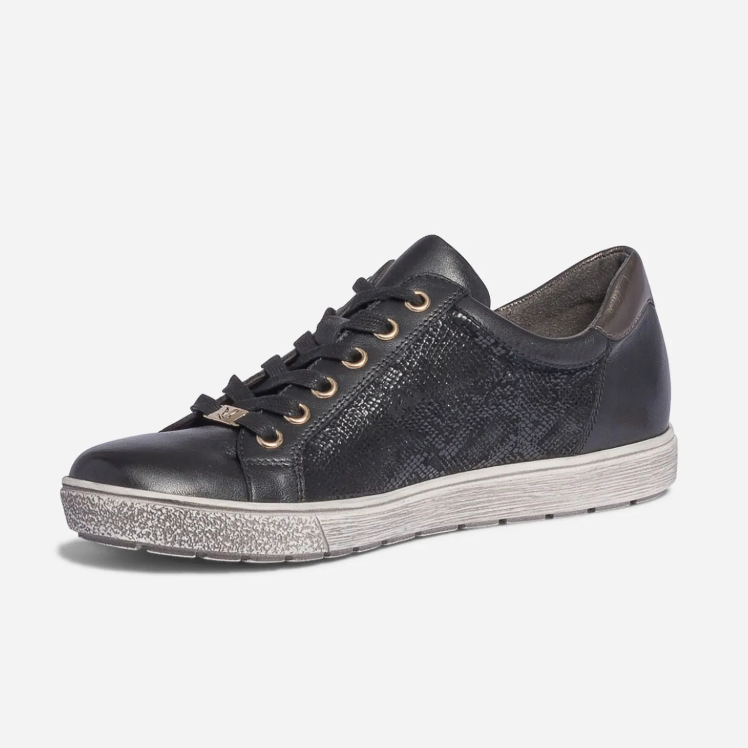 Tennis CAPRICE noire en cuir avec effet python