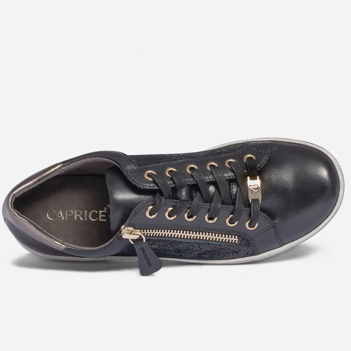 Tennis CAPRICE noire en cuir avec effet python