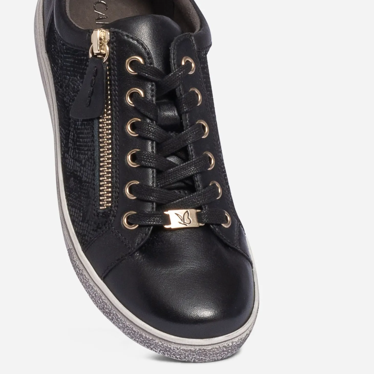 Tennis CAPRICE noire en cuir avec effet python