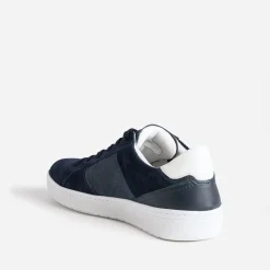 Tennis marine cuir velours et textile