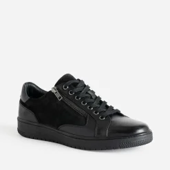 Tennis noir en cuir bi-matière