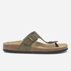 Tong anatomique kaki en cuir éco-conçu