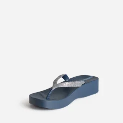 Tong IPANEMA bleue plateforme et brides pailletées